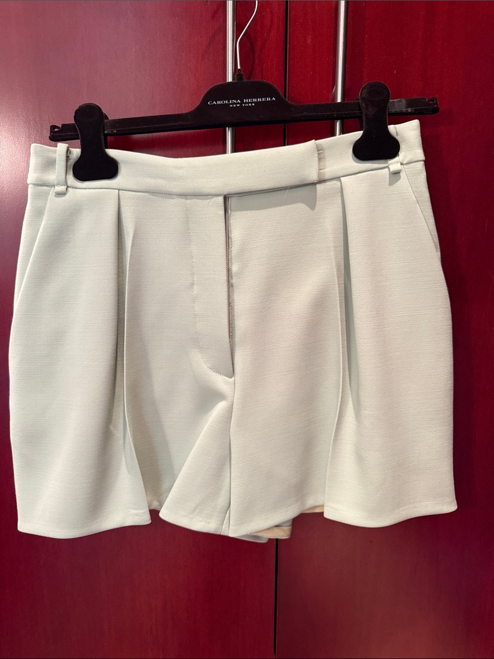 Carolina Herrera Sea Foam Green Pleated Front Dress Shorts